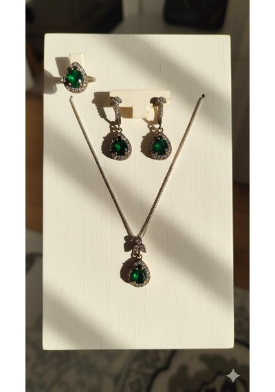 Zümrüt Gözyaşı Gümüş Set Bronz