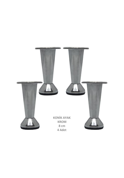 Adilon Konik Ayak, Zamak, Krom, 8 cm, Dolap, Mobilya, Puf Ayağı (4 Adet)