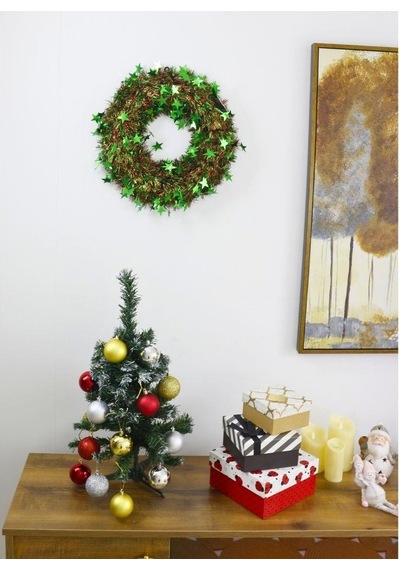 T.concept Yılbaşı Ön Kapı Süsü Yeni Yıl Noel Dekorasyon Yeşil Yıldızlı Çelenk