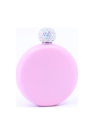 Paslanmaz Çelik Cep Matarası Taşlı Kapak - Pembe 5oz 148 Ml