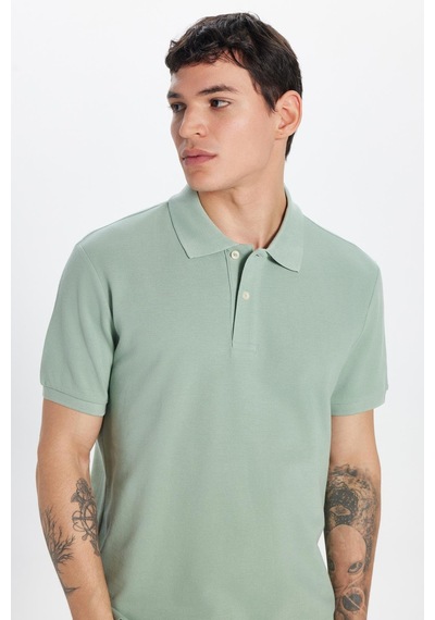 Tudors Erkek Slim Fit Dar Kesim %100 Pamuk Yeşil Polo Yaka Tişört-32777 Yeşil
