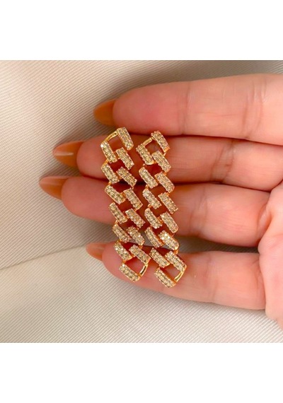 Zirkon Taşlı Gold Uzun Küpe