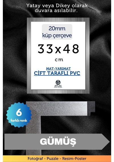 Gümüş-20mm-33x48 Cm Mat Pvc Li Camsız Fotoğraf Puzzle Belge Çerçeve Yatay Dikey Asılabilme 00238443
