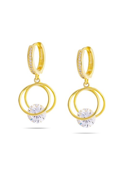 Gümüşhediyeal Starlight Diamond Tektaşlı Kalp Tasarım Gold Renk 925 Ayar Gümüş