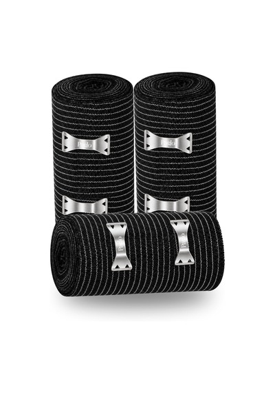 Siyah Elastik Bandaj 10 Cm X 1,5 M 3'lü Set %300 Esnek, 4,5 M'ye Kadar Uzayan, Metal Kancalı Destek Ve Sargı Bandajı