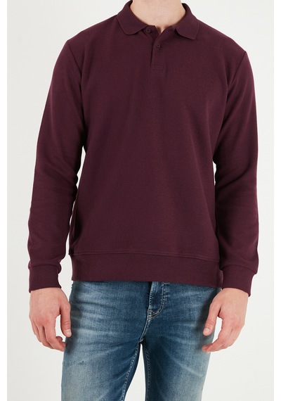 Buratti Pamuklu Regular Fit Yumuşak Dokulu Düğmeli Polo Yaka Kazak Erkek Polo Yaka Kazak 5906103 Bordo
