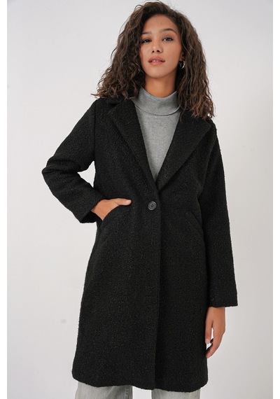 Hiccup Bdart Oversize Dokulu Uzun Peluş Ceket Siyah