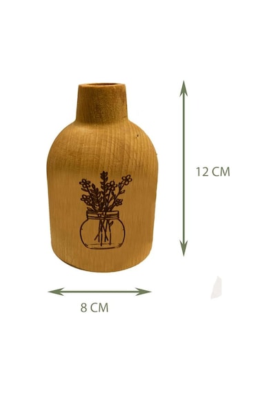 Ahşap Mini Vazo Ev Aksesuarı - Çiçek Desenli 12cm