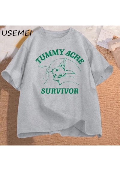 Flood Of Style Karın Ağrısı Survivor T Shirt Erkekler Kadınlar Komik Karın Ağrısı Tee Tshirt Pamuklu T-shirt Gri