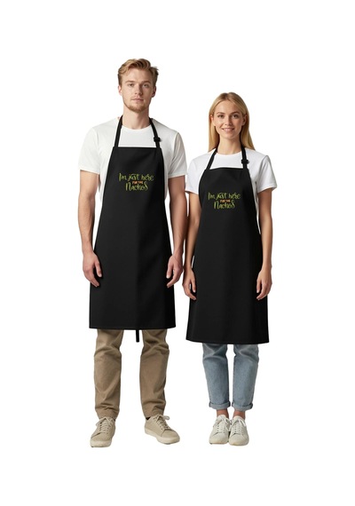 Unisex Mutfak Önlüğü Nachos Baskılı El Çizimi Tasarım Rahat Kesim Siyah