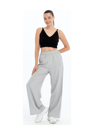 Genius Store Kadın Pantolon Keten Karışımlı Beli Lastikli Kırışmaz Kumaş Pantolon Keten-pantolon Gri