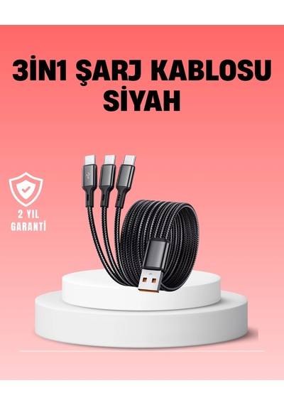 Mey İthalat Çoklu Usb Şarj Kablosu 1,2m Hızlı Şarj, 3a Güçlü Akım