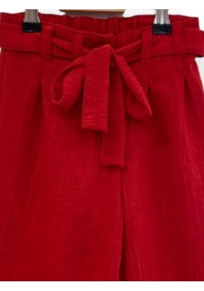 Çikoby Kız Çocuk Dokuma Bol Paça Pantolon-13767-kırmızı Kırmızı