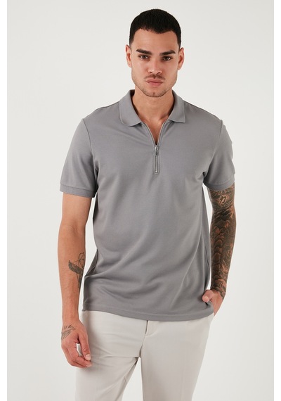 Buratti Pamuklu Regular Fit Fermuarlı Erkek Polo Yaka T Shirt 5902915 Kül