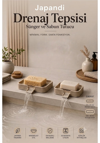Ognami Japon Minimalist Drenaj Tepsisi Su Tahliyeli Banyo & Mutfak Düzenleyici - Krem