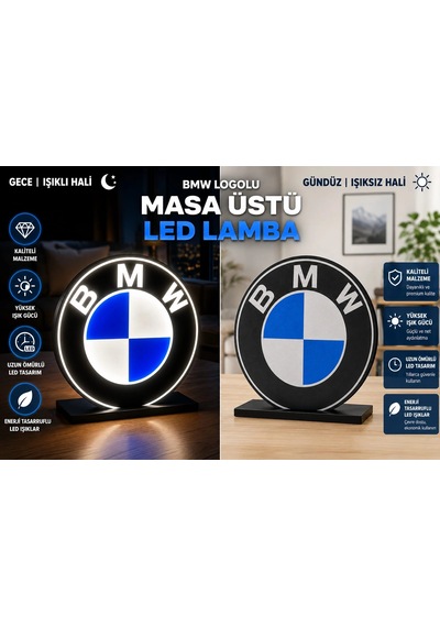Bmw Masa Lambası , Bmw Logolu Led Işıklı Masa Lambası , Bmw Gündüz Gece Masa Lambası Siyah