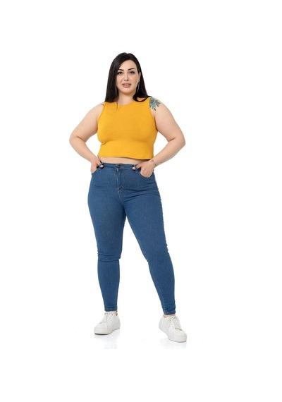 Disentis Büyük Beden Bisiklet Yaka Kolsuz Crop Viskon Hardal Body-hardal Hardal