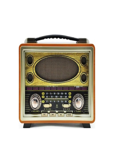 M-2027bt Gerçek Ahşap Eskitme Kaplama Radyo Fm Am Sw Usb Tf Aux Destekli Bluetooth Hoparlör, Turuncu Çok renkli