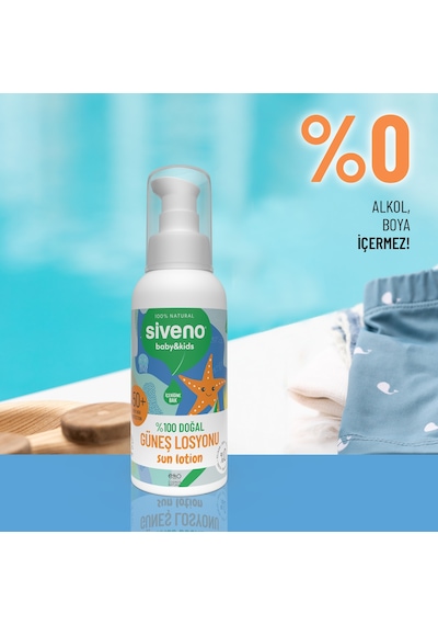 Siveno %100 Doğal Çocuk Güneş Losyonu Leke Karşıtı Nemlendirici Bitkisel Vegan UVA UVB SPF 50+ 100 ml
