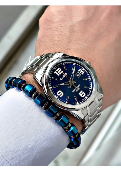 Casio Gümüş Silver Renk Çelik Kordon   Spor Metal Erkek Kol Saati + Bileklik Hediyeli Nda99