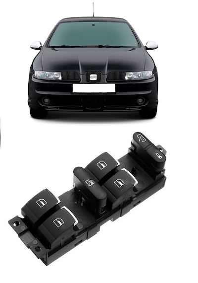 Seat Leon Mk1 1999-2006 Uyumlu Sol Ön Dörtlü Cam Açma Düğmesi Krom Detaylı 3bd959857