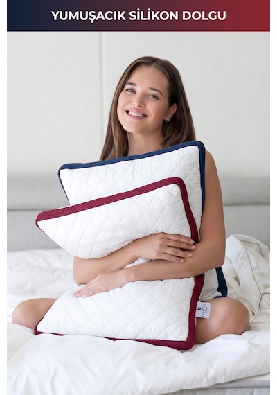 2'li Klimalı Yastık 50x70 Cm Terletmeyen, Hava Alan Mikrofiber Uyku Yastığı Bordo-lacivert Bordo Lacivert