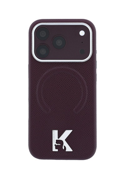 Apple iPhone Uyumlu 18 Pro Kılıf Karl Lagerfeld Lisanslı M-safeli Khead Metal Logolu Pu Grained Deri Kapak Bordo
