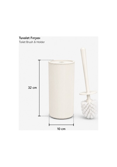 Modern Çizgili Banyo Çöp Kovası 6,25 Litre & Tuvalet Fırçası Seti İkili Set, Dayanıklı Plastik Beyaz