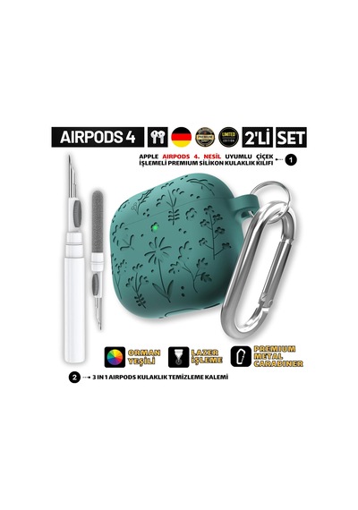 Airpods 4. Nesil Ve Airpods 5. Nesil Uyumlu Çiçek İşlemeli Premium Silikon Kulaklık Kılıfı Ve 3'ü 1 Arada Bluetooth Kulaklık Temizleme Kalemi Seti Orman Yeşili Çok Renkli Airpods 4. Nesil Ve Airpods 5. Nesil Uyumlu Çiçek İşlemeli Premium Silikon Kulaklık Kılıfı Ve 3'ü 1 Arada Bluetooth Kulaklık Temizleme Kalemi Seti Orman Yeşili Çok Renkli