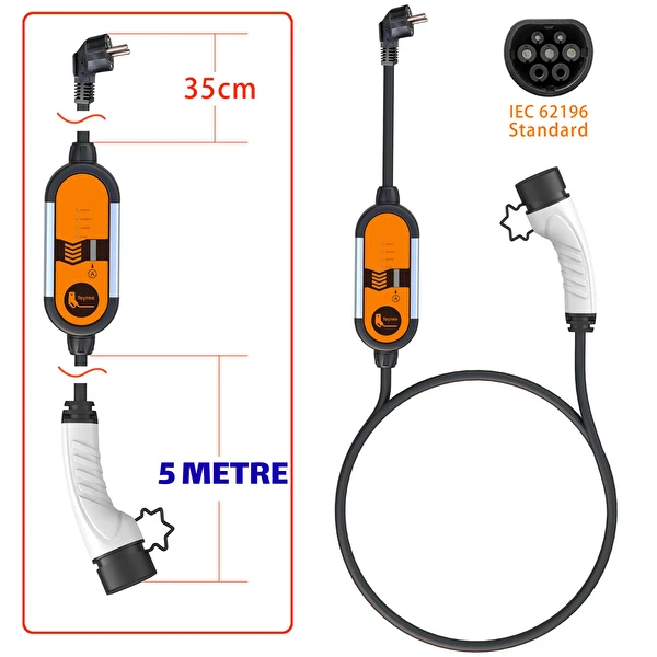 Feyree 5 Metre Ev Prizi Elektrikli Araç Şarj Cihazı - 3.5 Kw - Tip 2 - Taşınabilir Şarj Cihazı 3.5 KW Feyree 5 Metre Ev Prizi Elektrikli Araç Şarj Cihazı - 3.5 Kw - Tip 2 - Taşınabilir Şarj Cihazı 3.5 KW