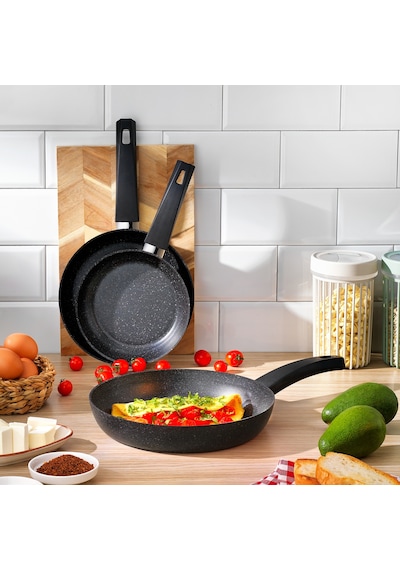 Schafer Black Stone 3 Lü Tava Seti 18cm+22cm+26cm-siyah Siyah