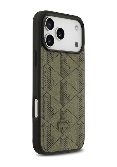 Apple Uyumlu iPhone 17 Pro Max Kılıf Lacoste Lisanslı M-safeli Pu Deri Kartlıklı Karışık Monogram Desenli Yeşil Yeşil