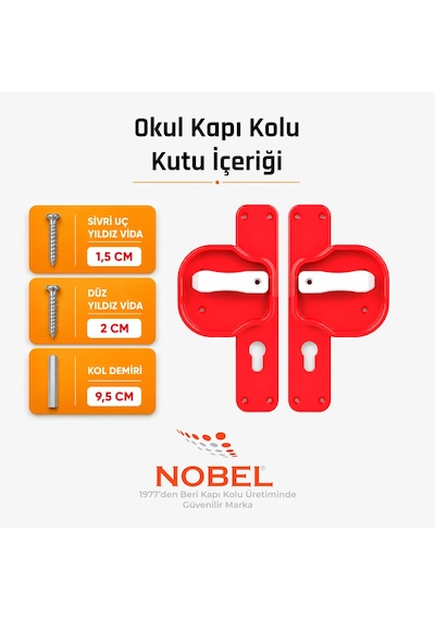 Okul Kapı Kolu Kreş, Anaokulu Ve Sınıf Kapıları İçin Çocuk Korumalı Emniyetli Dayanıklı Plastik Kapı Kolu - Kırmızı