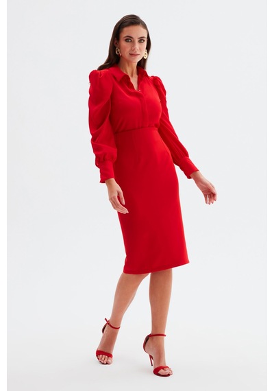 Sateen Düz Kalem Etek - Kırmızı