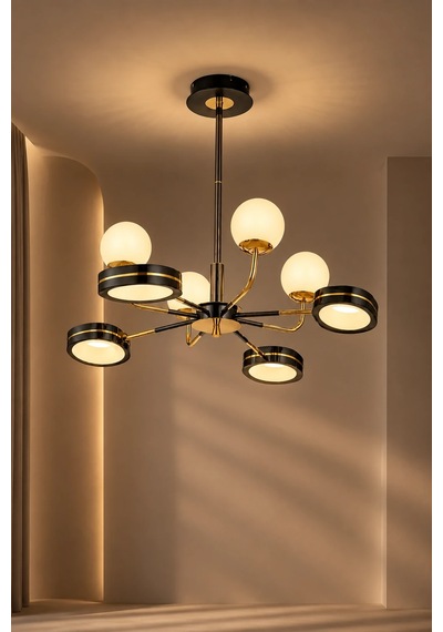 8'li Modern Premium Siyah Gold 3 Renkli Ledli Sarkıt Avizesi Salon Mutfak Oturma Odası Modelleri 72w