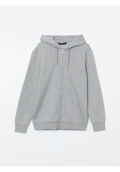 Lcwaıkıkı Basic Gri Kapüşonlu Uzun Kollu Erkek Fermuarlı Sweatshirt