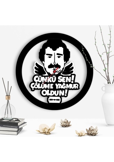 Çölüme Yağmur Oldun Tasarımlı Dekoratif Ahşap Duvar Saati - 1 Çok Renkli