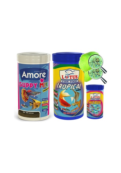 Guppy 250ml, Tropikal 250ml, Mikron 100ml Yavru Yemi