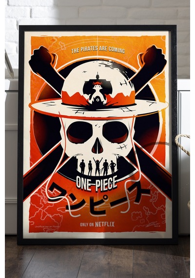 One Piece Siyah Ahşap Çerçeveli Poster, Dekoratif Anime Duvar Tablosu
