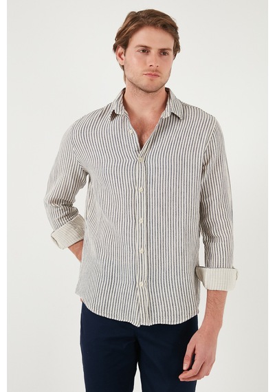 Buratti Çizgili Regular Fit Pamuklu Uzun Kollu Erkek Gömlek Cf25S129721 Lacivert