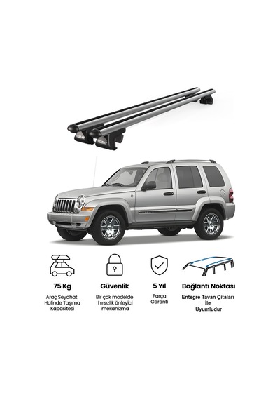 Venüs Jeep Cherokee Renagede 2005-2013 Uyumlu Gri Ara Atkı Port Bagaj Tavan Barı