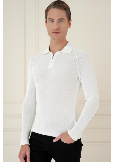 Efor Tr 878 Triko Slim Fit Ekru Basic Ekru