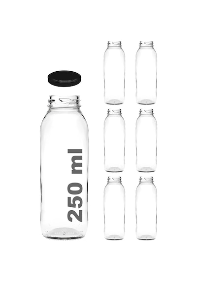 Afracam Meyve Suyu Şeffaf 250 ml Metal Kapaklı Cam Şişe 6 Adet
