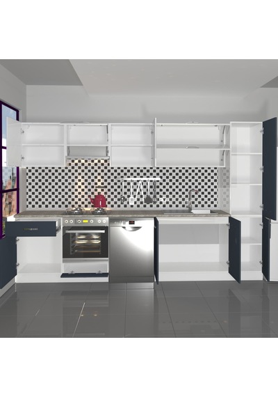 Decoraktiv Elite 325y Ankastre Fırın Modüllü Mdf Hazır Mutfak Dolabı - Tezgah Dahil - Antrasit - Beyaz Decoraktiv Elite 325y Ankastre Fırın Modüllü Mdf Hazır Mutfak Dolabı - Tezgah Dahil - Antrasit - Beyaz