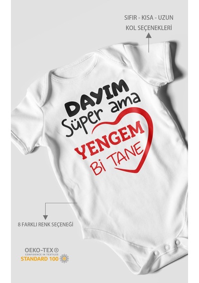 Morivokids Dayım Süper Ama Yengem Bir Tane Kısa Kollu Bebek Body %100 Pamuk Beyaz