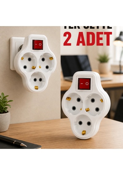 2 Li Set Anahtarlı 3 Lü Priz Çoğaltıcı Direkt Prize Takılan Kablosuz Çoklayıcı Diğer