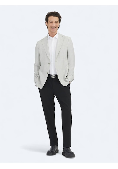 Gri Desenli Modern Fit Keten Karışımlı Ceket Gri