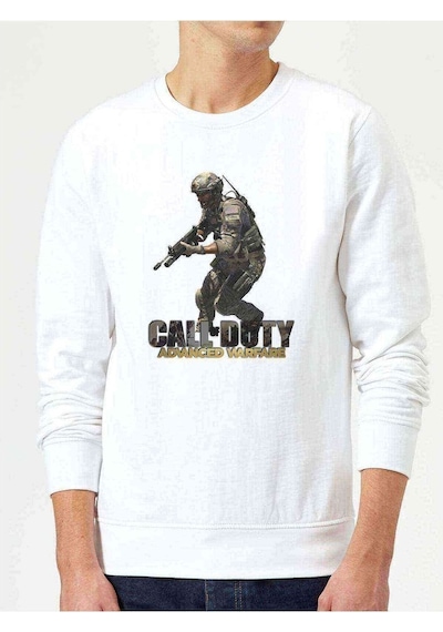 Call Of Duty Advanced Warfare Baskılı Beyaz Erkek Örme Sweatshirt (530941655)