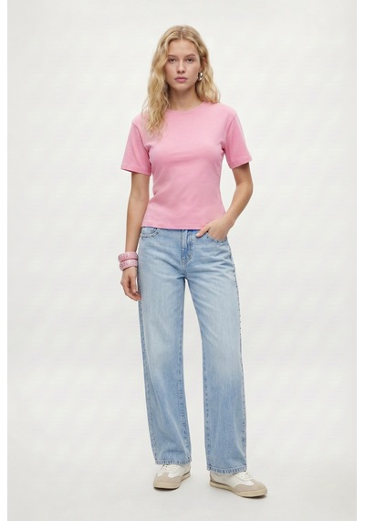 Ritnice Kadın Luma Belden Oturan Bağcıklı Ayarlanabilir Pamuk Pembe T-shirt / Bluz