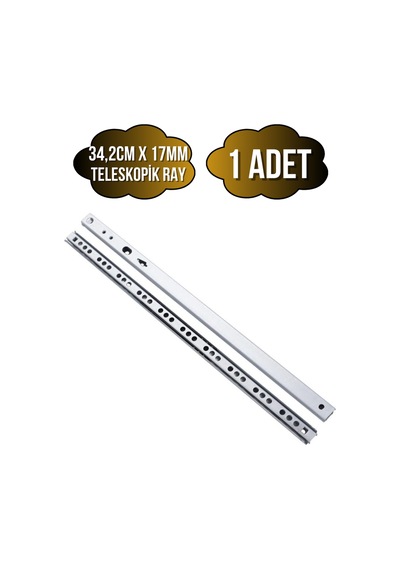 Teleskobik 17mm Çekmece Rayı Gömme Bilyeli İnce Ray 17mm 34,2cm 1 Takım Krom Çok Renkli